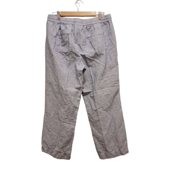 Talbots Linen Blend Pants Railroad Blue Stripe 14P Wide Leg Coastal Nautical 073 - Picture 2 of 9